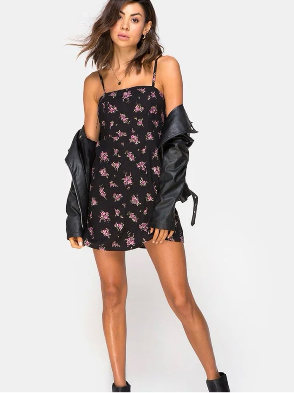 Motel Rocks Boyasly Mini Dress In Sohey Rose Black 90s Slip Dress Vibes